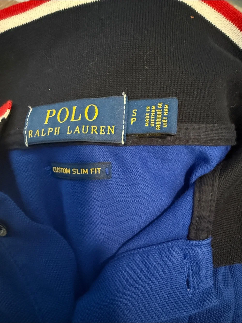 Ralph Lauren Blue Polo with Navy Collar and Red-White Trim